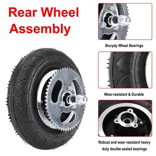 Cylemoto 200X50 Premium Rear Wheel 8"x2" Tire Assembly Chain Sprocket for Chain Drive Razor E200 (Versions 36+) Crazy Cart DLX Dune Buggy ePunk PowerRider eSpark Electric Scooter Drifting Cart