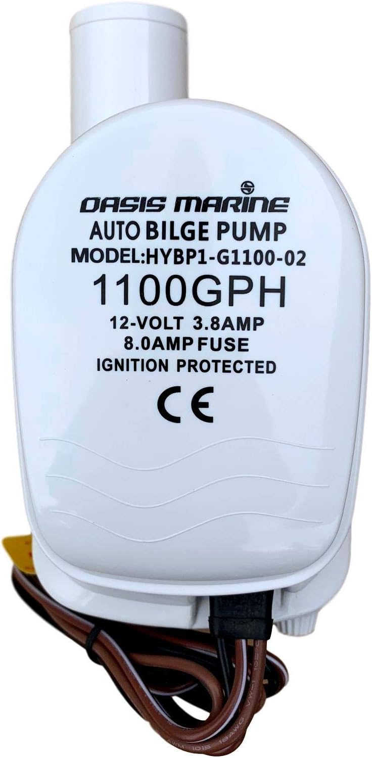 OASIS MARINE 1100 GPH Automatic Bilge Pump - 12V Water Removal with Float Switch & Stainless Steel Shaft