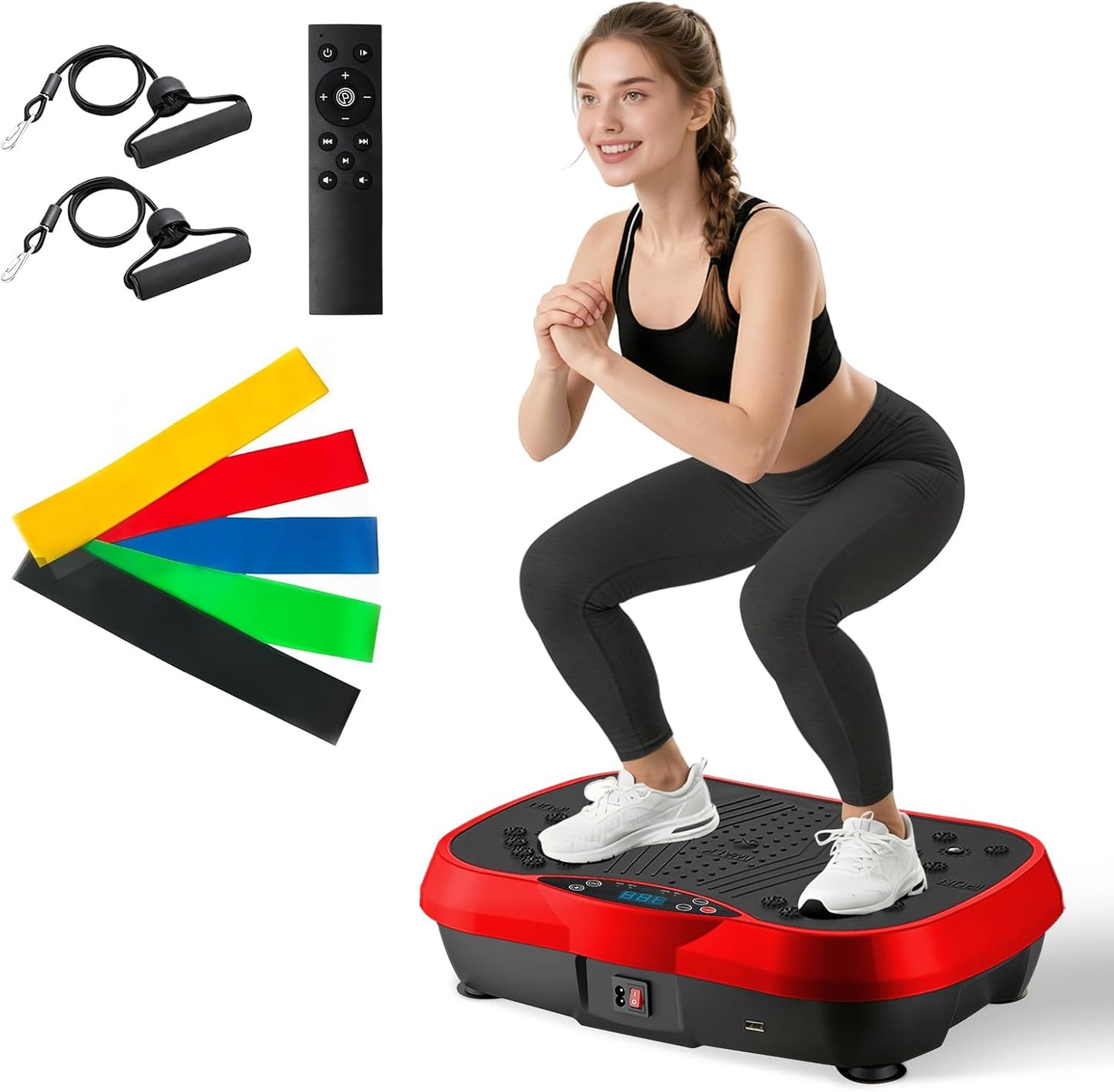 Skiennix Vibration Plate Exercise Machine - 200 Adjustable Speeds & 10 Programs | 500LBS Capacity, Resistance Bands for Whole Body Fitness
