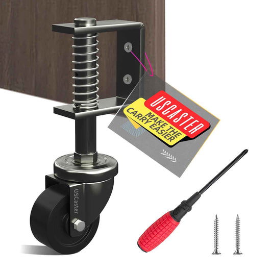 USCaster 1 Pack Gate Caster 2inch Wheel for Wooden Gates - 80lbs Capacity, 360 Rotation, Solid Rubber Tire, Spring-Loaded, Black