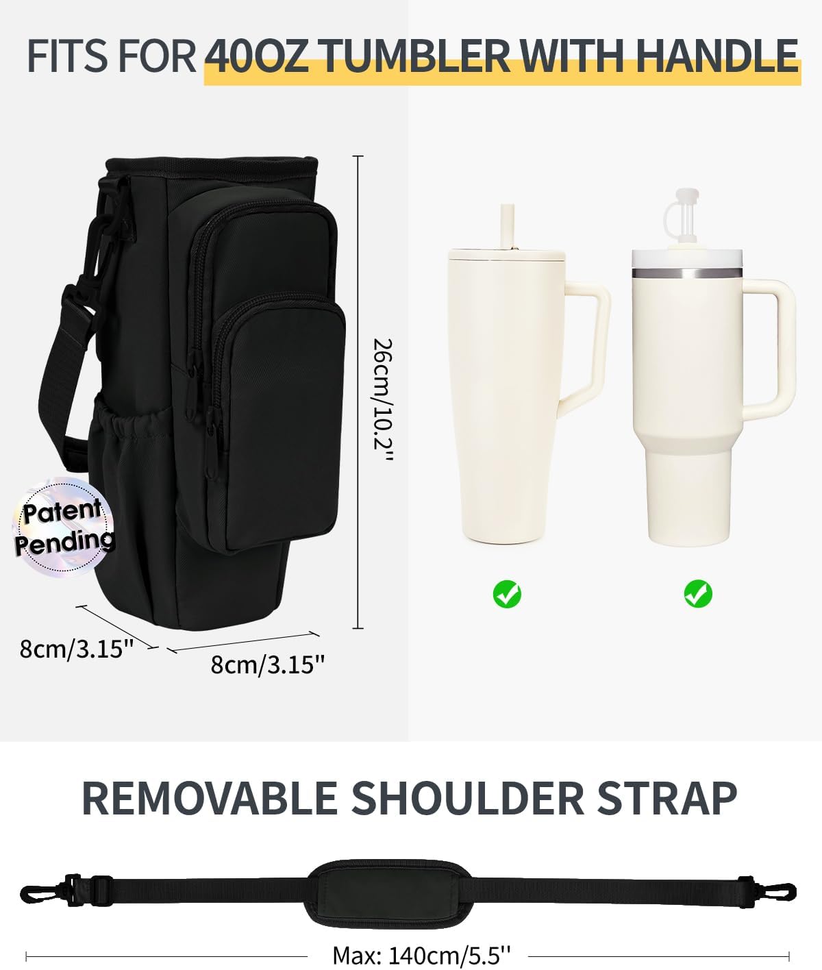 Sportsnew Water Bottle Carrier Bag - Insulated Holder with Phone Pocket for 30oz & 40oz Tumblers