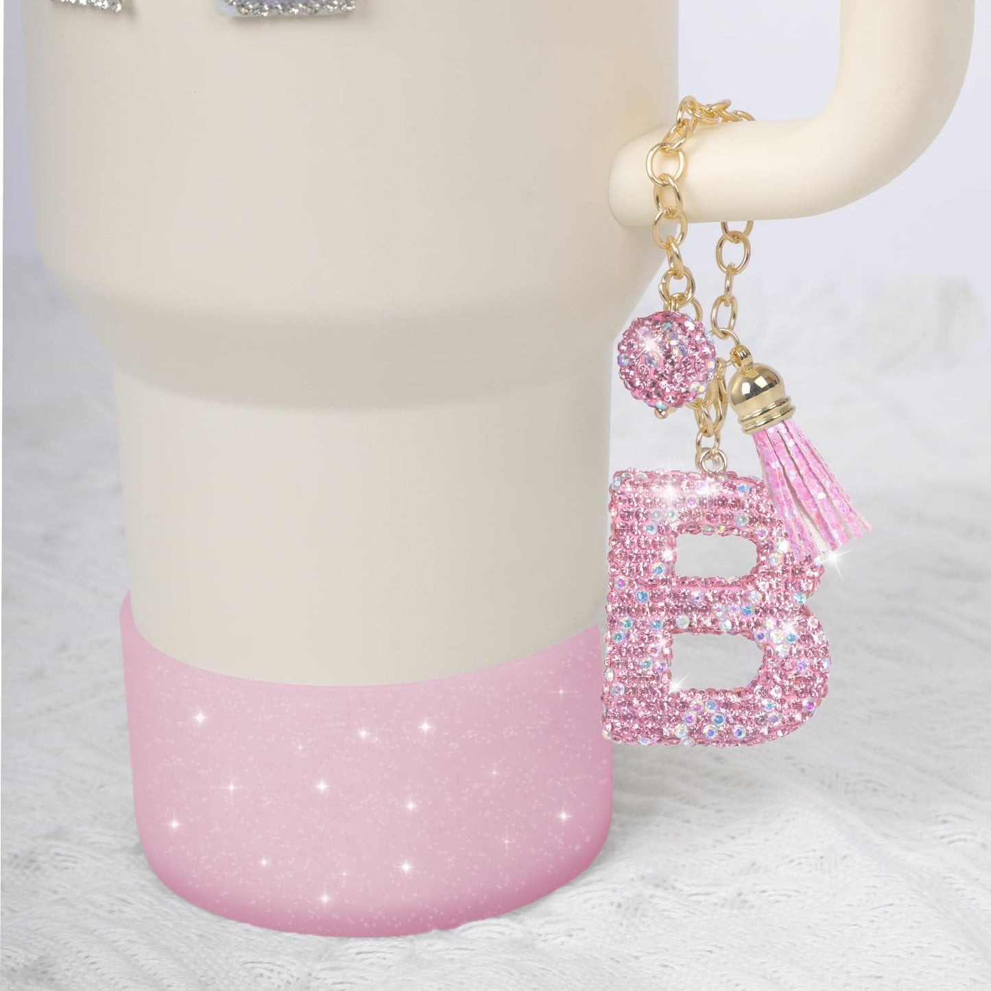 JUNIQUTE Pink Diamond Letter Charms Accessories For Handle Set,Bottom Protector for 40oz 30oz Stanley Cup Diamond Crown Straw Cover & Sticker (M)