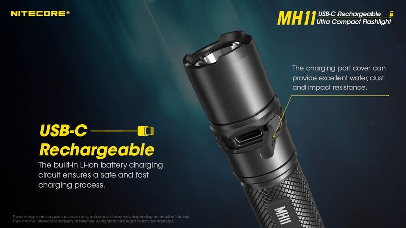 Nitecore MH11 USB-C Rechargeable EDC Flashlight, 1000 Lumen with Two Batteries and LumenTac Organizer