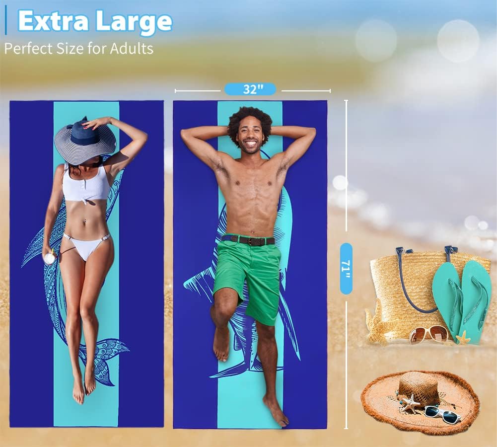 Skiennix Microfiber Beach Towels - XL Lightweight & Sand-Free | 71"x32" for Travel, Gym & Camping