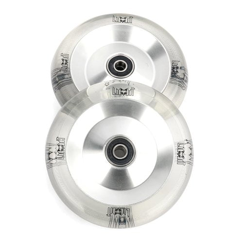 Limit Pro Scooter Wheels 110 x 26mm 2 Pcs Extra Width Transparent White PU High Resilience and Aluminum Metal Core ABEC-9 Bearings Installed for Pro BMX Trick scooters