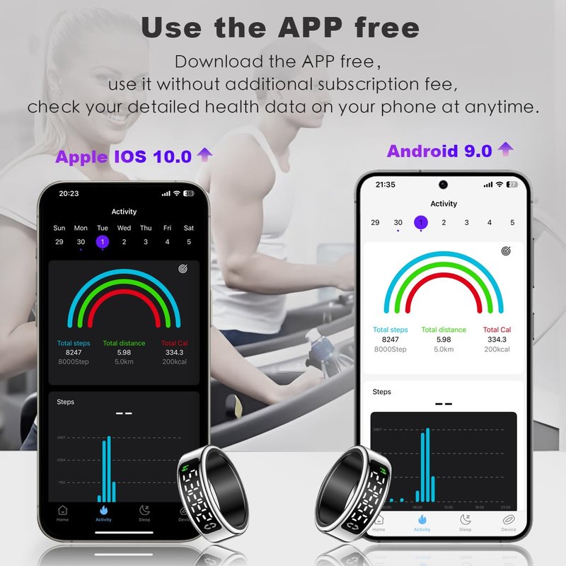 Smart Health Ring with Screen,for Women Men Fitness Tracker Heart Rate, Blood Oxygen, HRV, Sleep Monitoring, Step Counting, IP68 for iPhone and Android, No Subscription Fee (Black, 12#)