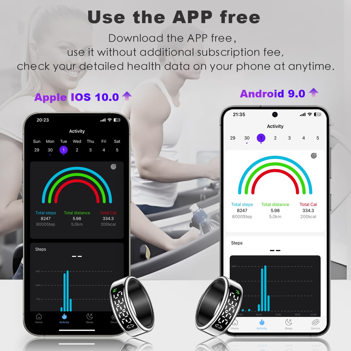 Smart Health Ring with Screen,for Women Men Fitness Tracker Heart Rate, Blood Oxygen, HRV,Sleep Monitoring, Step Counting, IP68 for iPhone and Android, No Subscription Fee (Silver, 12#)