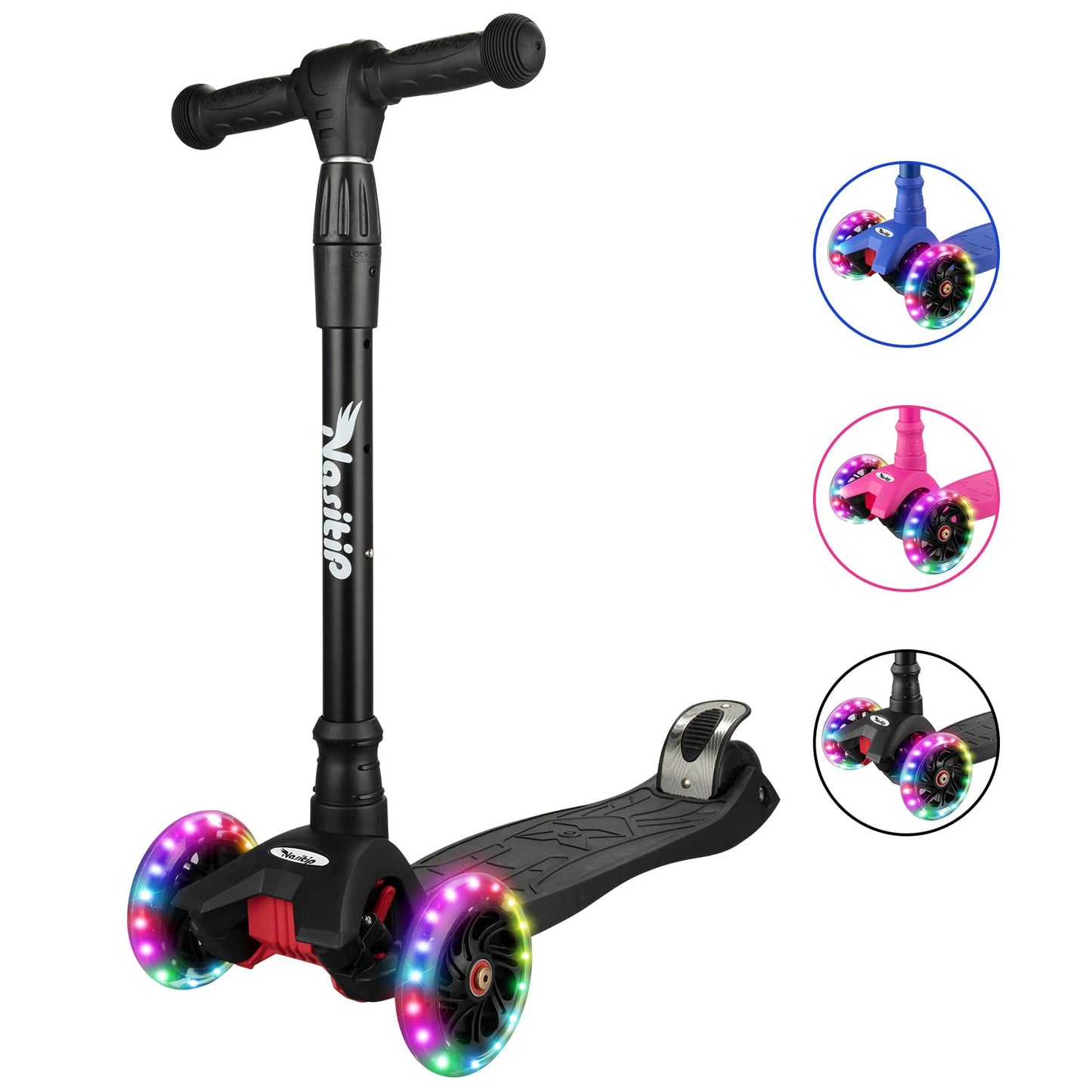Scooters for Kids Age 3-5, Kick Scooter for Boys Girls Toddlers, 4 Adjustable Height, AEBC-9 Bearing, 3 Light Up Wheels, Lean to Steer, Outdoor Activities for Children from 3 to 12 Years Old, Black