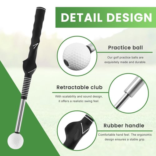 Herxsin Retractable Golf Swing Training Aid, Portable Grip Trainer with Rhythm Click Sound, Golf Grip Trainer Attachment -Ideal for Beginners, Indoor & Outdoor Practice