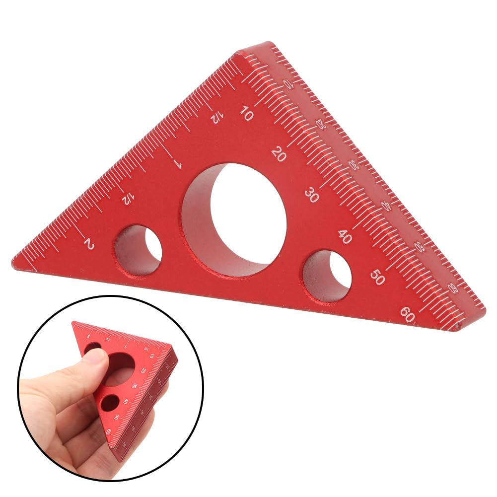KETIPED Aluminum 45/90 Degree Layout Thickened Triangle Ruler,Imperial and Metric Scales Isosceles Right Triangular high-Precision Measuring Ruler,Square Measuring Tool for Woodworking,MG-045R