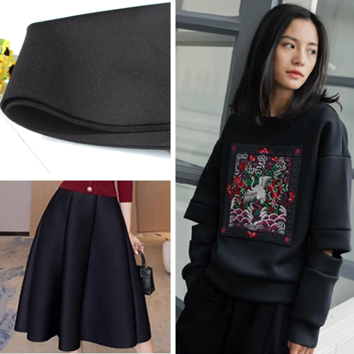 Scuba Knit Fabric - Neoprene Polyester Spandex for Skirts & Jackets - 63'' Wide in Black