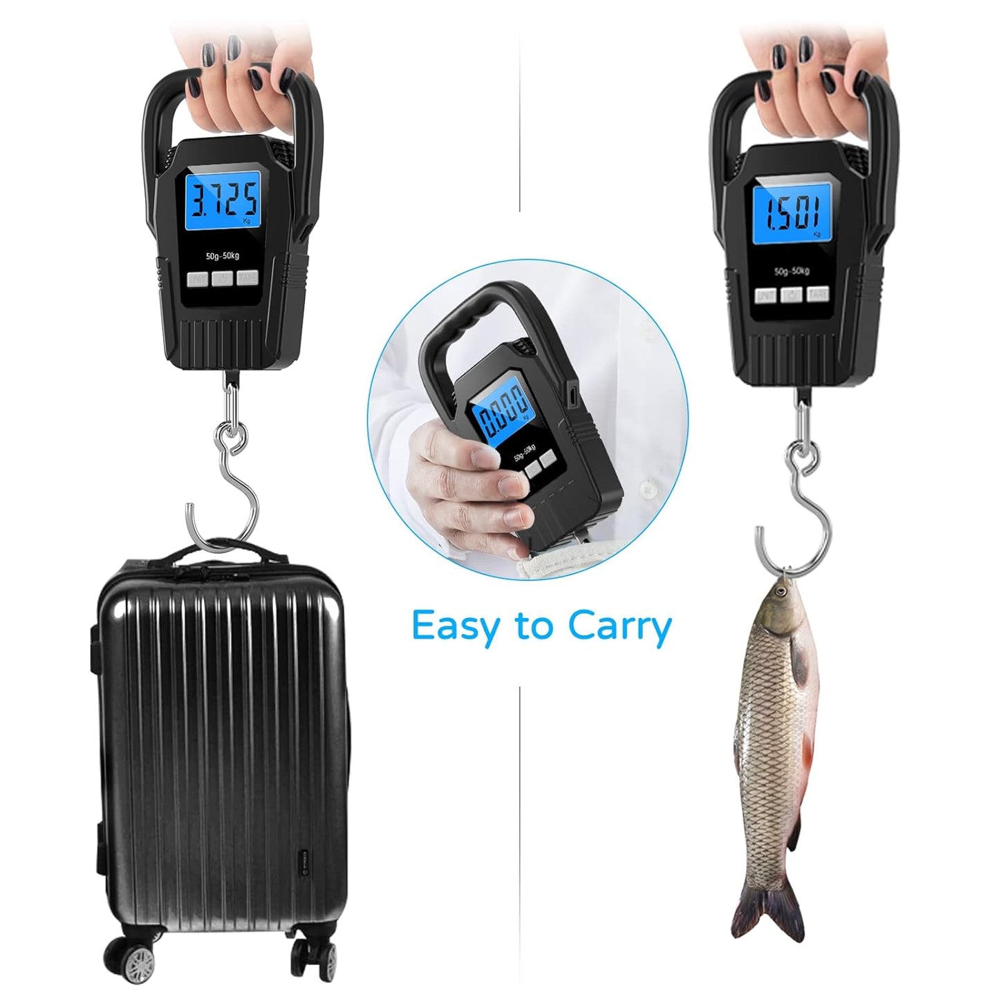 SKEAP Digital Fish Scale - 110lb/50kg Capacity with Backlit LCD Display & Large Handle | Black