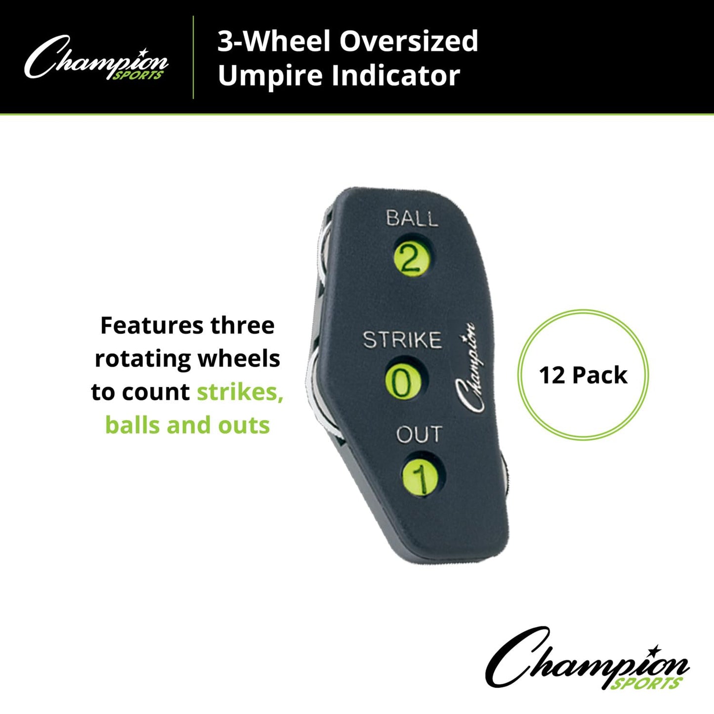 Champion Sports 3 Wheel Oversized Plastic Baseball Umpire Count Indicator - Counts Strikes, Balls and Outs