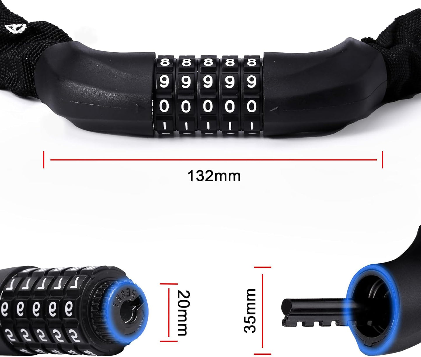 MEETLOCKS 3.2ft Heavy-Duty Bike Chain Lock - 5-Digit Combination Anti-Theft Security for Bicycles, Scooters & More
