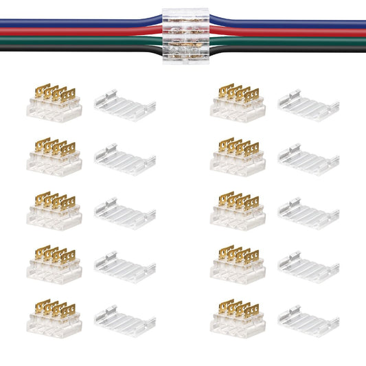 SLLHUT 4 Pin Low Voltage Wire Splice Connectors for 20 to 24 AWG RV LED Wire Extension Connection, 10 Pcs Quick Solderless Stripless Plug in Wire Connectors with Transparent Caps (4-Pin Wire to Wire)