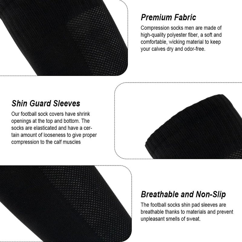 Ukontagood 4 Pairs Leg Sleeves for Soccer Socks, Shin Guard Sleeves to Accompany Anti-Slip Socks, Soccer Sleeve Socks for Youth Adults (Black)