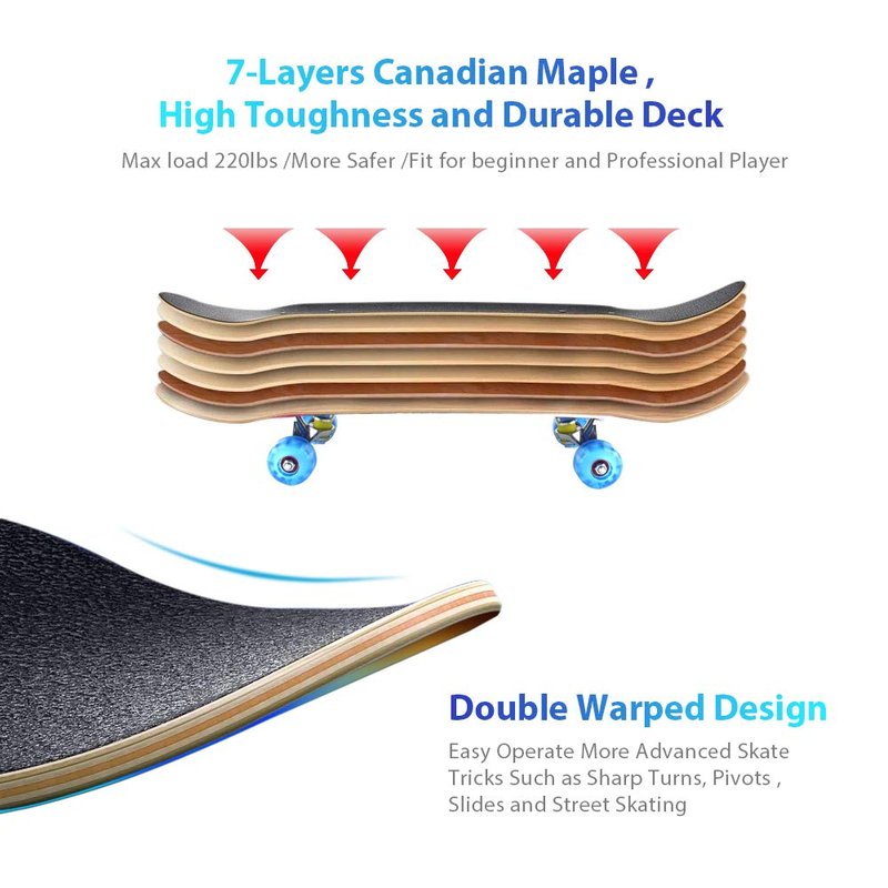 Easy_Way Complete Skateboards- Standard Skateboards for Beginners Kids Boys Girls Teenager- 31''x 8''Canadian Maple Cruiser Pro Skate Board, Skateboards (Deer)