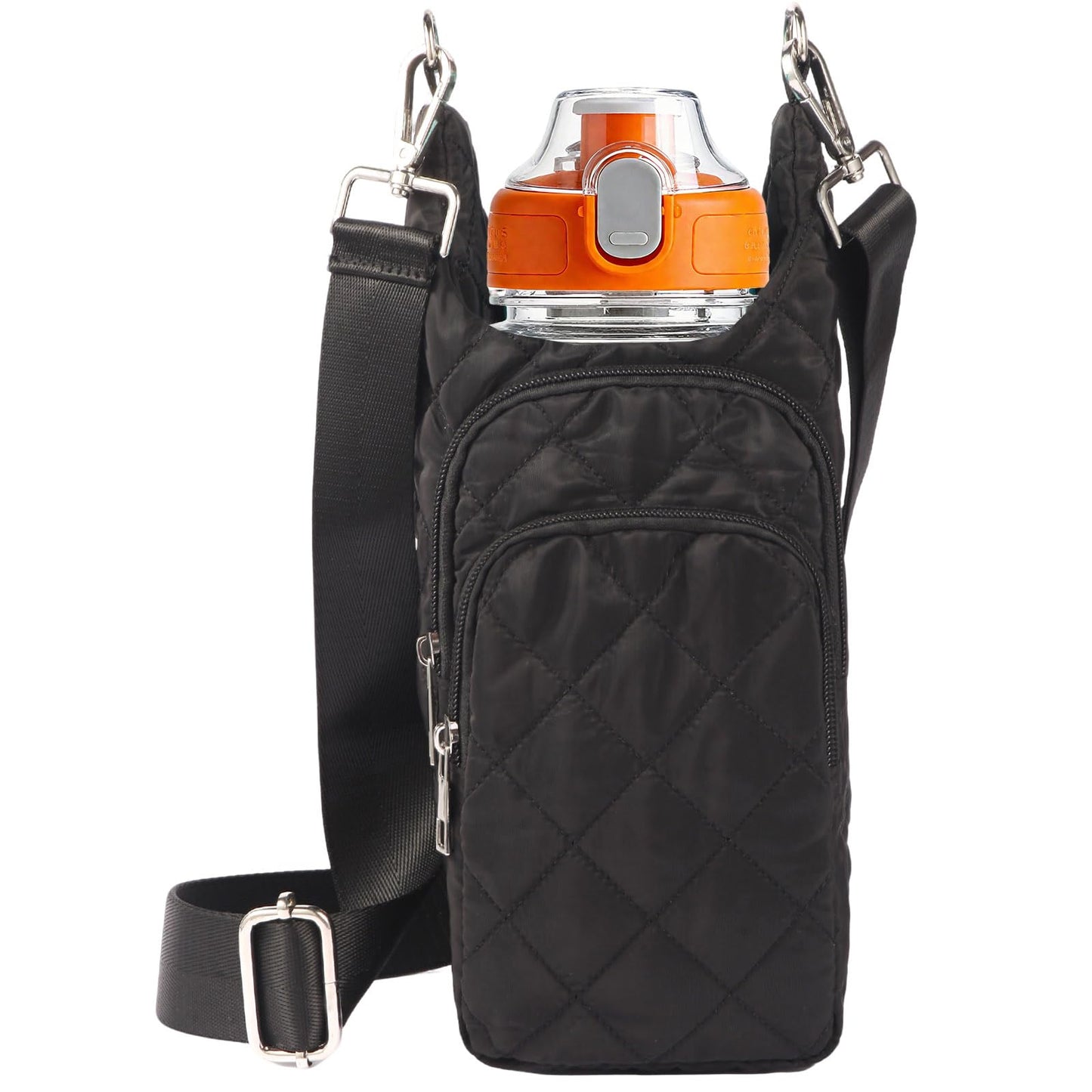 Ahdoma Water Bottle Holder with Strap Water Bottle Carrier Quilted Puffer Crossbody Sling Purse Hydro Bag for Women Walking Hiking