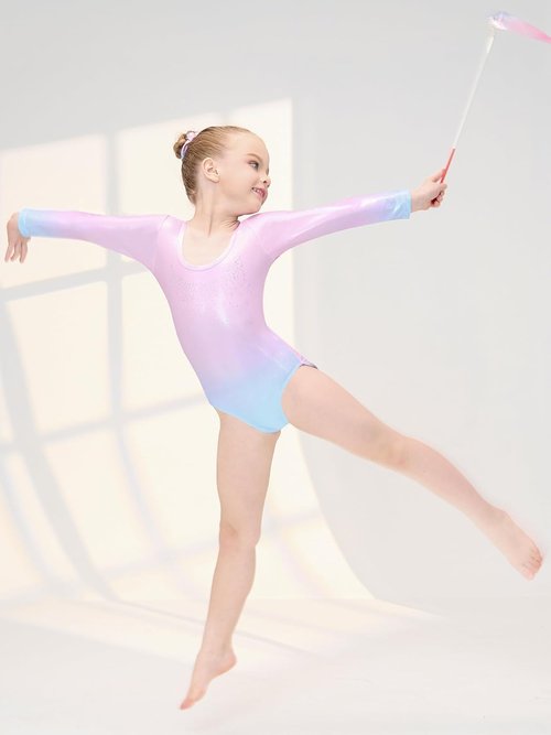 Gogokids Gymnastics Leotards - Long Sleeve Sparkly Rhinestone Dance Unitards for Girls 3-12 Years