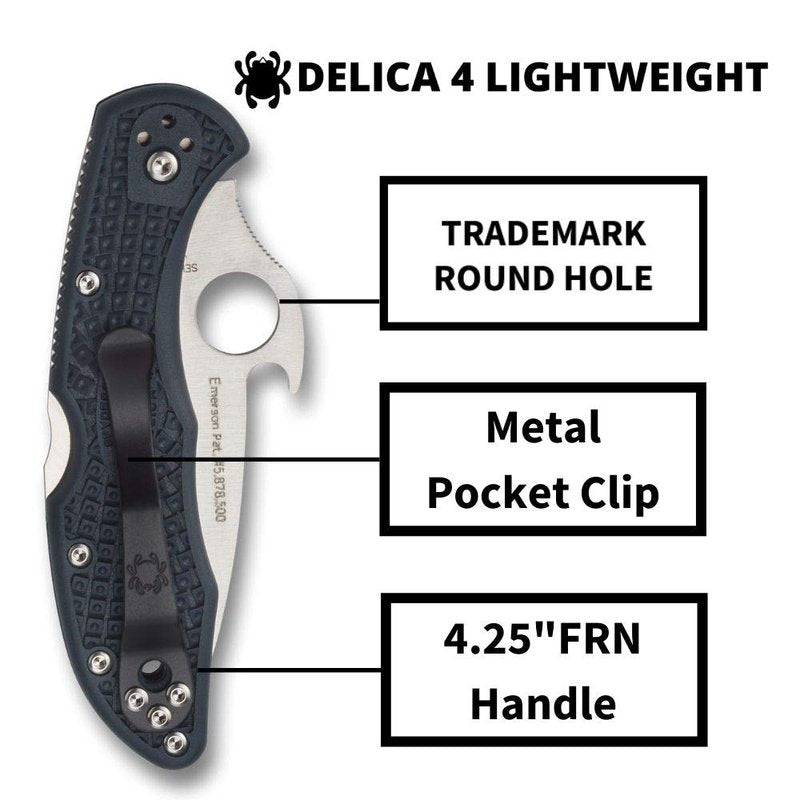 Spyderco Delica 4 Lightweight 7.15" Signature Folding Knife with 2.90" Saber-Ground Steel Blade and Emerson Opener - PlainEdge Grind - C11PGYW