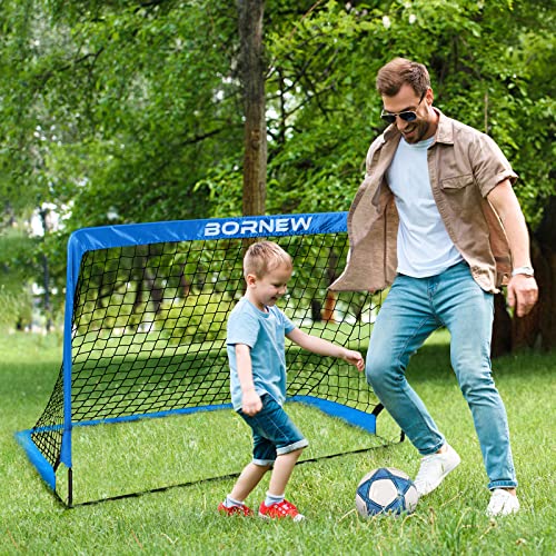 Kids Soccer Goal Set - Portable 6' x 4' & 4' x 3' Nets - Blue