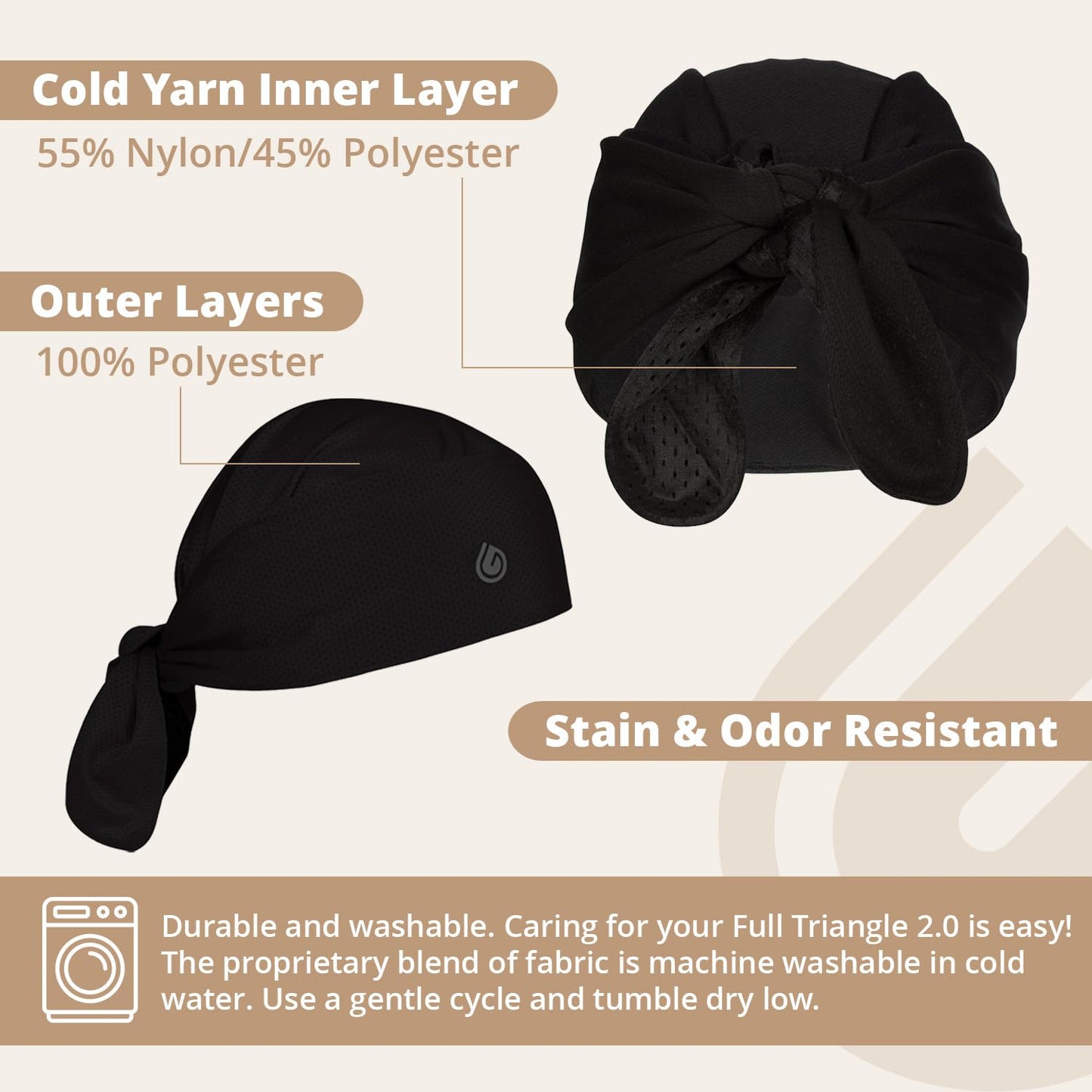 Gymwrap Full Triangle 2.0 - Moisture Wicking Headwrap, Tri-Layer EvapoCOOL Ventilation Technology, Adjustable Tie Head Sweat Stopper Cooling Bandana, Workout Hair Wrap for Sports and Gym - Black