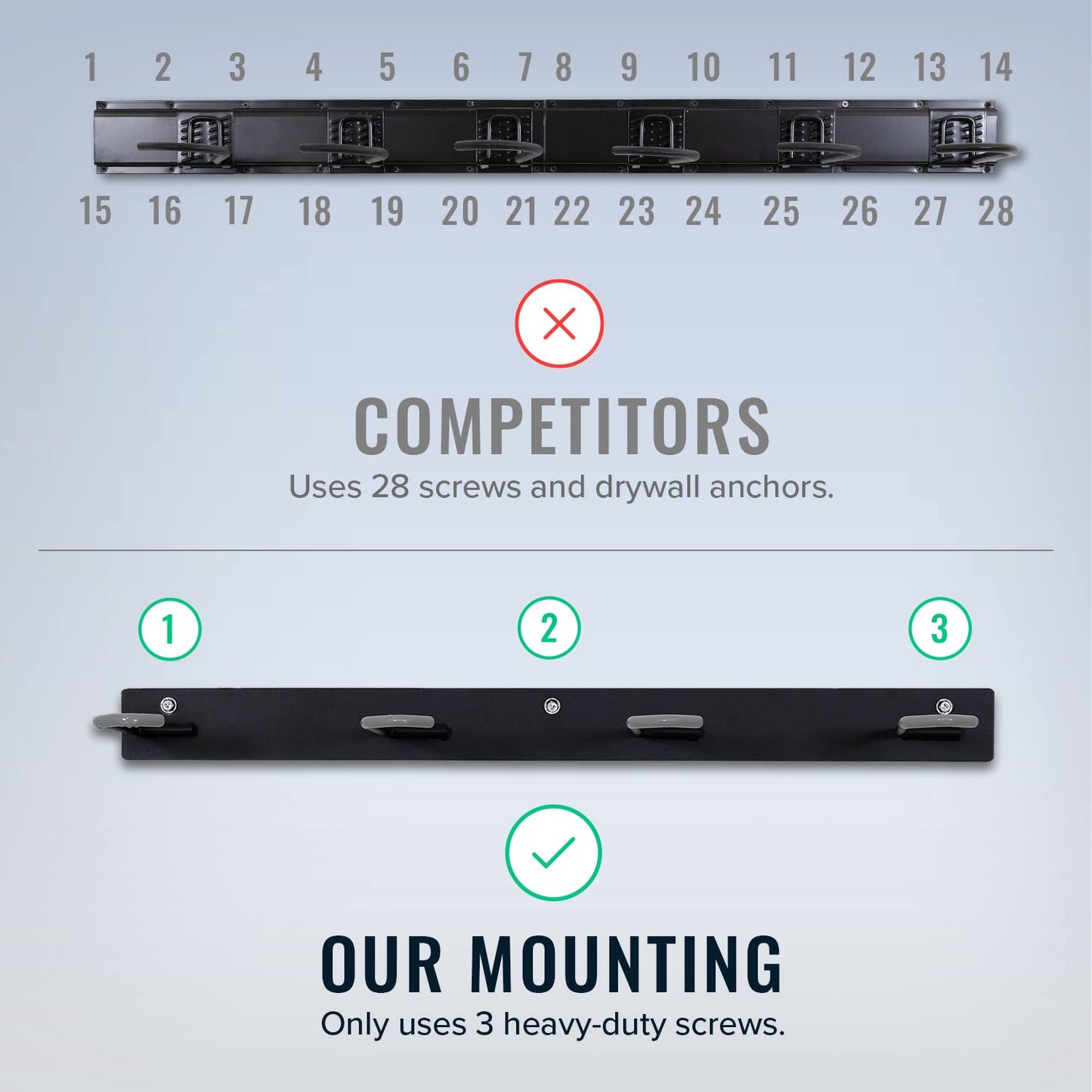 StoreYourBoard Virginia Bike Co BLAT 8 Bike Racks, Garage Wall Mount Bike Storage, Heavy Duty Solid Steel Bike Hooks, up to 400lbs, 72-inch