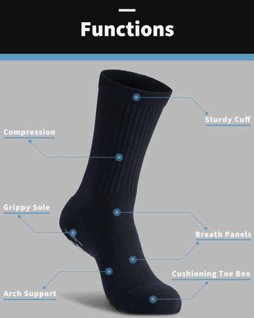 CWVLC Grip Socks Soccer - Cushioned Non-Slip Grippy for Men & Women Athletic - Barre Hospital Sticky Slipper Socks, Large, Black, 4 Pairs