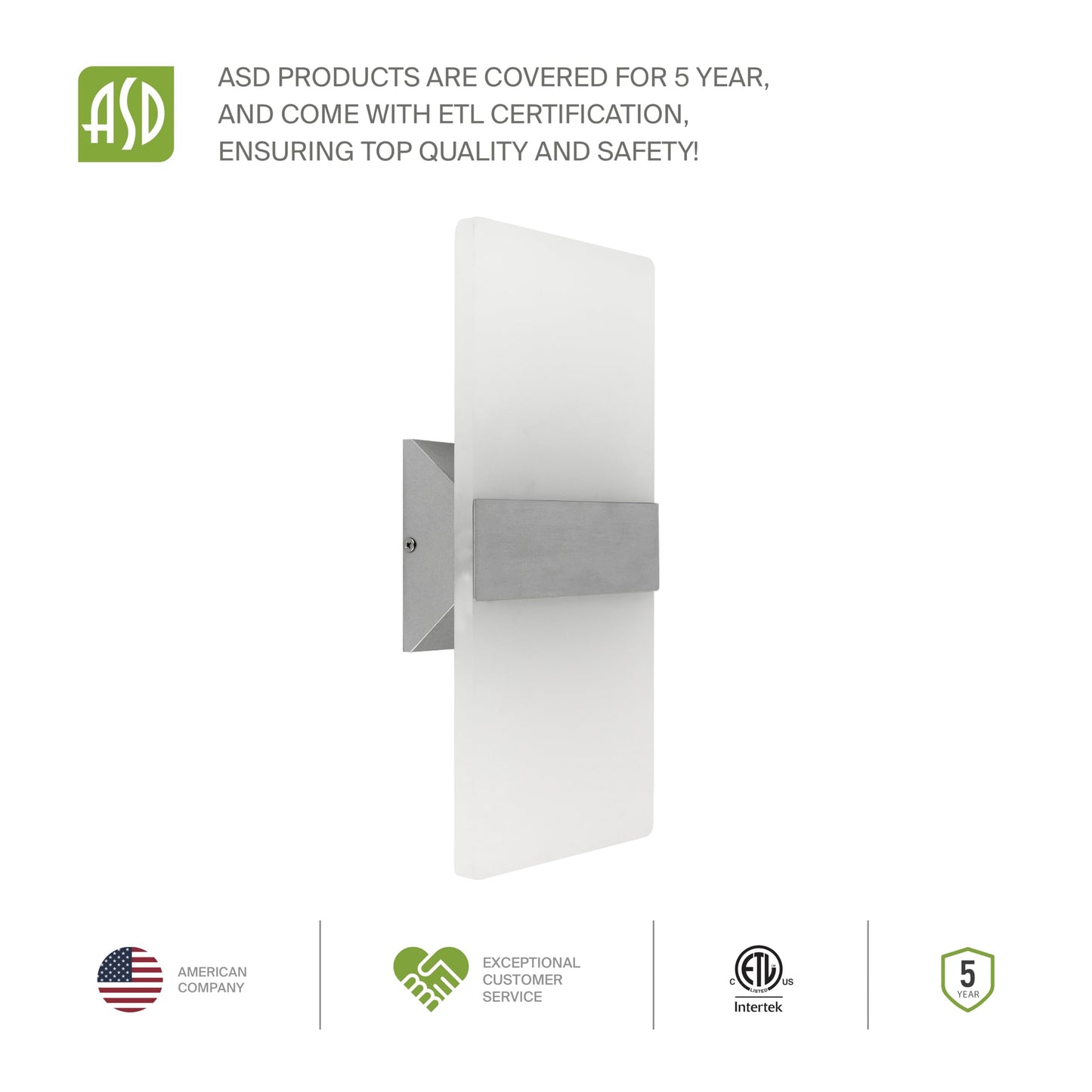 ASD 14 Inch LED Indoor Wall Sconce - Modern Interior 24W 120V 2700K-5000K Adjustable Dimmable Wall Mounted Light Fixtures, Acrylic Glass Wall Lights for Stairway, Hallway - ETL, Brushed Nickel 2 Pack