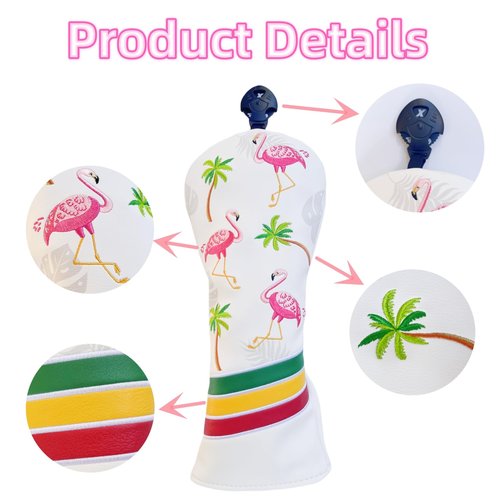 White Driver Headcover Hybrid Headcover Fairway Wood Head Cover, 1pc or Set Golf Club Covers for Men,Flamingo PU Leather Headcovers for Golf Clubs,Golf Headcovers That Fit Most Clubs(Fairway)