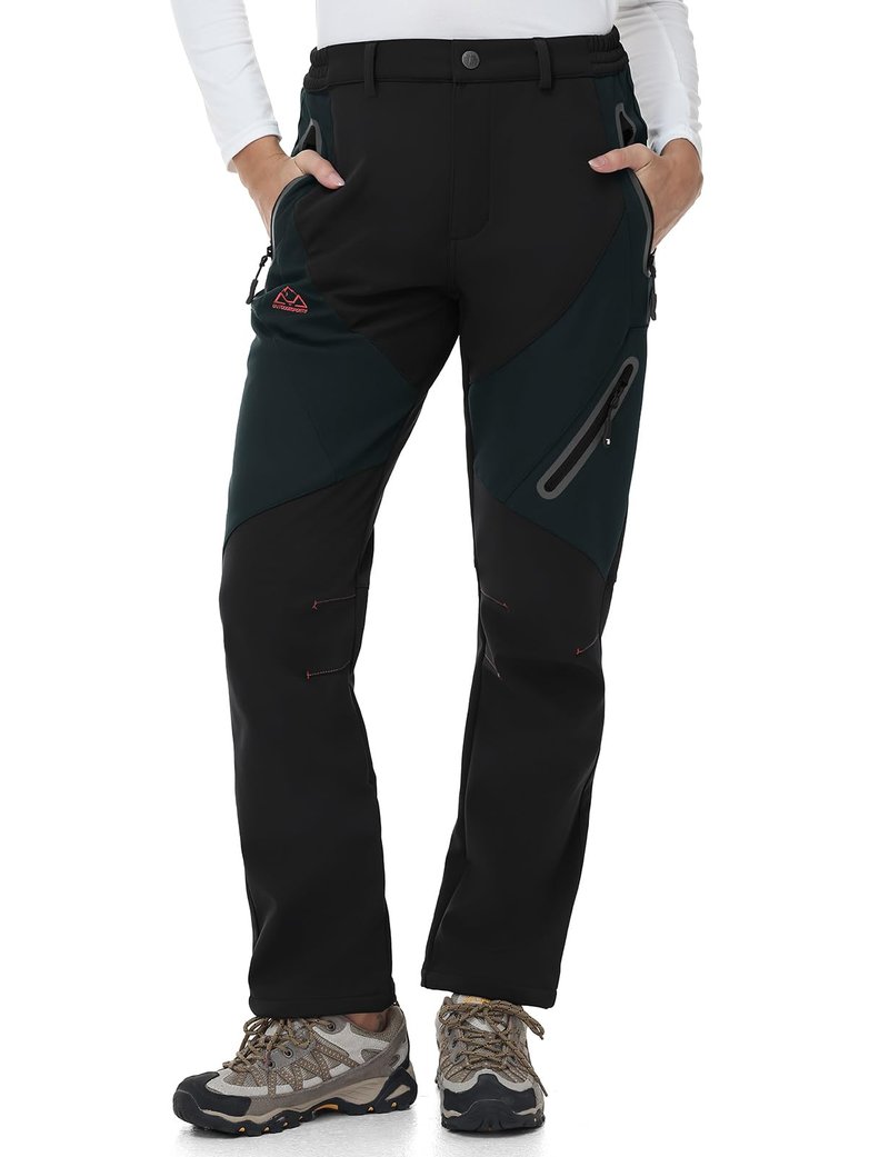 TBMPOY Women's Fleece Lined Ski Snow Pants Waterproof Winter Cargo Hiking Warm Thermal Softshell Insulated Outdoor Pant Black M