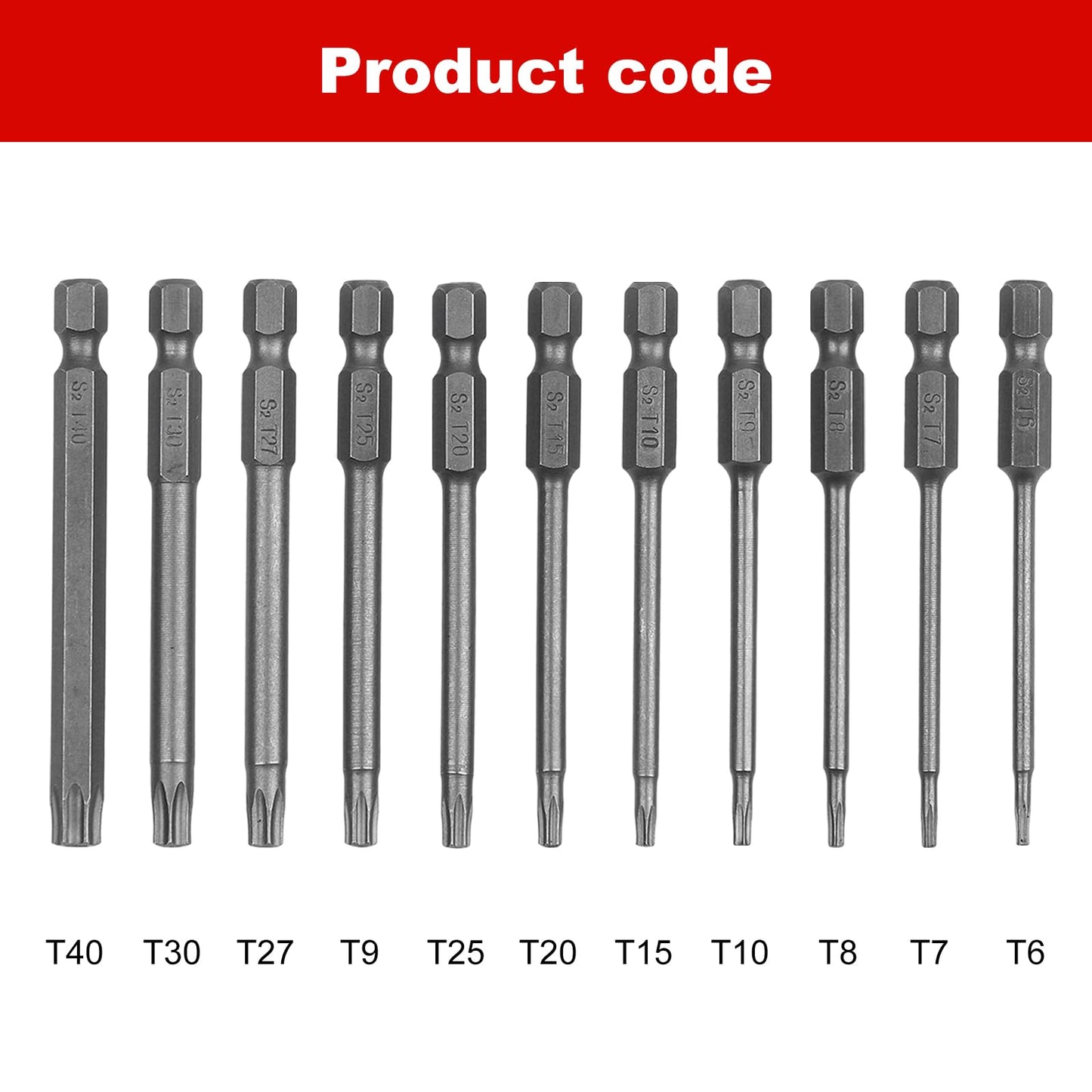 11PCS 75mm S2 Steel Torx Head Screwdriver Security Torx Bit Drill Set 1/4 Inch Hex Shank T6 T7 T8 T9 T10 T15 T20 T25 T27 T30 T40 3 Inch Length