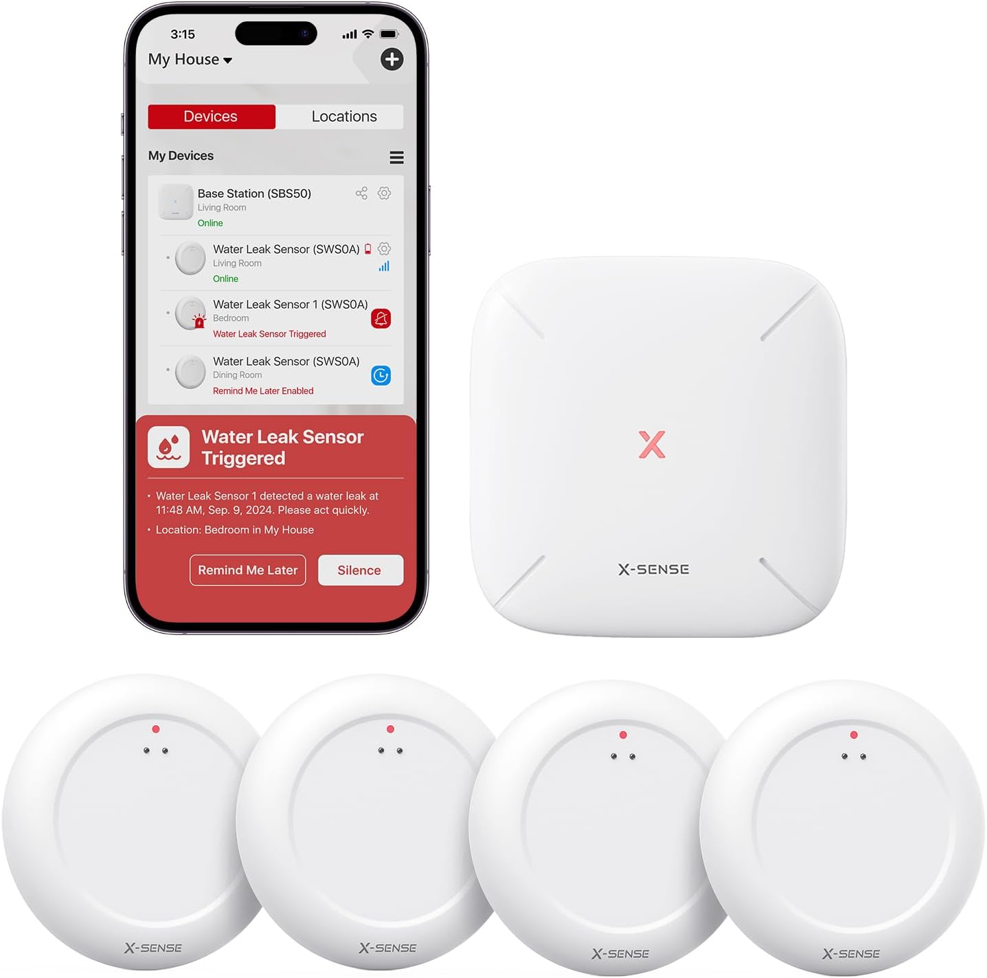 X-Sense Wi-Fi Water Leak Detector Sensor - Model SWS51, Single Pack for SWS54 Kit