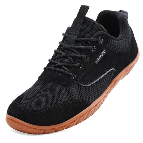 JUJIAOSO Unisex Wide Barefoot Shoes for Men Women Outdoor | Zero Drop | Wide Width Fashion Sneaker Minimalist Walking Shoes(Black/Brown,Women 12/Men 11)