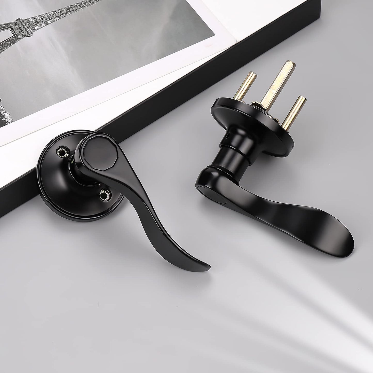 KNOBWELL 6 Pack Matte Black Door Knobs Interior Passage Door Levers for Closet/Hallway, Classic Style Reversible for Right or Left