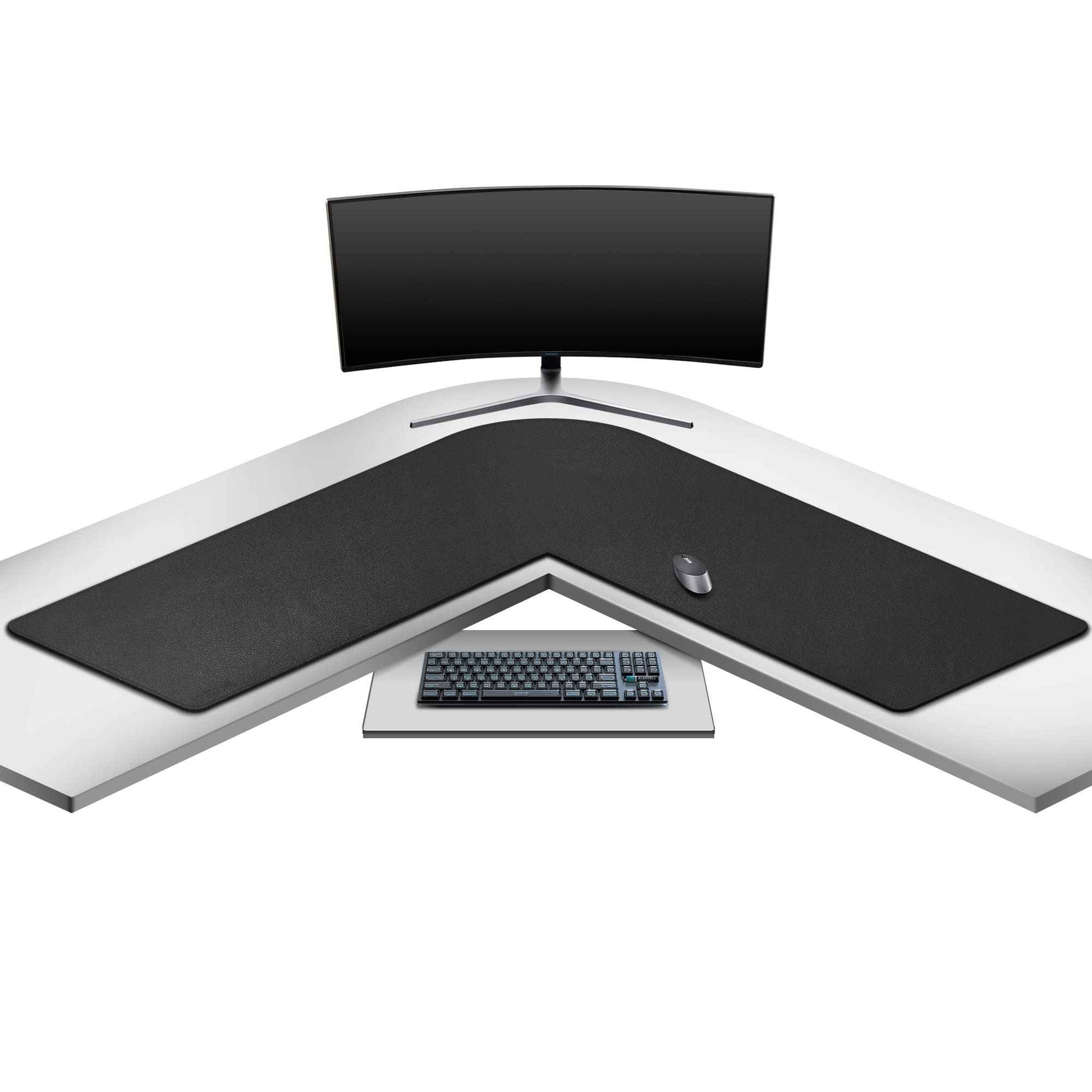 Mydours 53"x53"x16" L Shaped Office Mat, Full Desk Mouse Pad for Large L Shaped Gaming Desk Cover, Dual-Sided PU Leather Pad, Corner Mat for Home & Executive Office Desks, Black