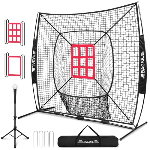 Baseball & Softball Training Net with Batting Tee - Black Strike Zone Version