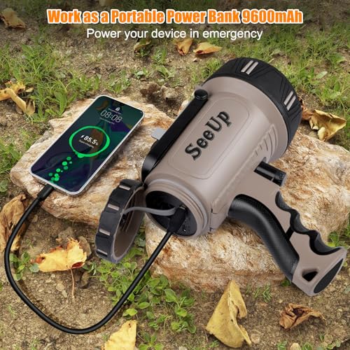 Rechargeable Spotlight Flashlight, Super Bright Waterproof Handheld Spot Light 6 Models with Foldable Stand for Outdoor Boating Camping Fishing Hunting