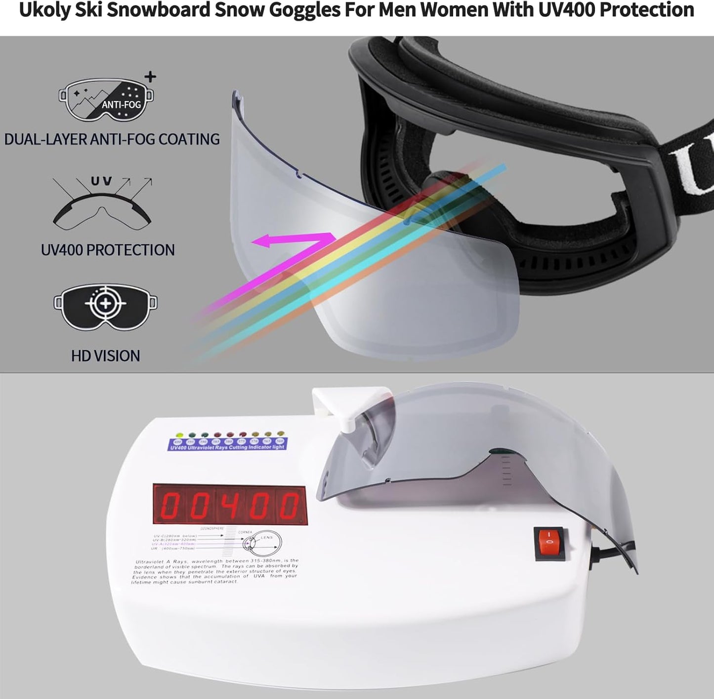Ukoly Ski & Snowboard Goggles - HD Lens, Anti-Fog Coating, UV400 Protection | Unisex Design