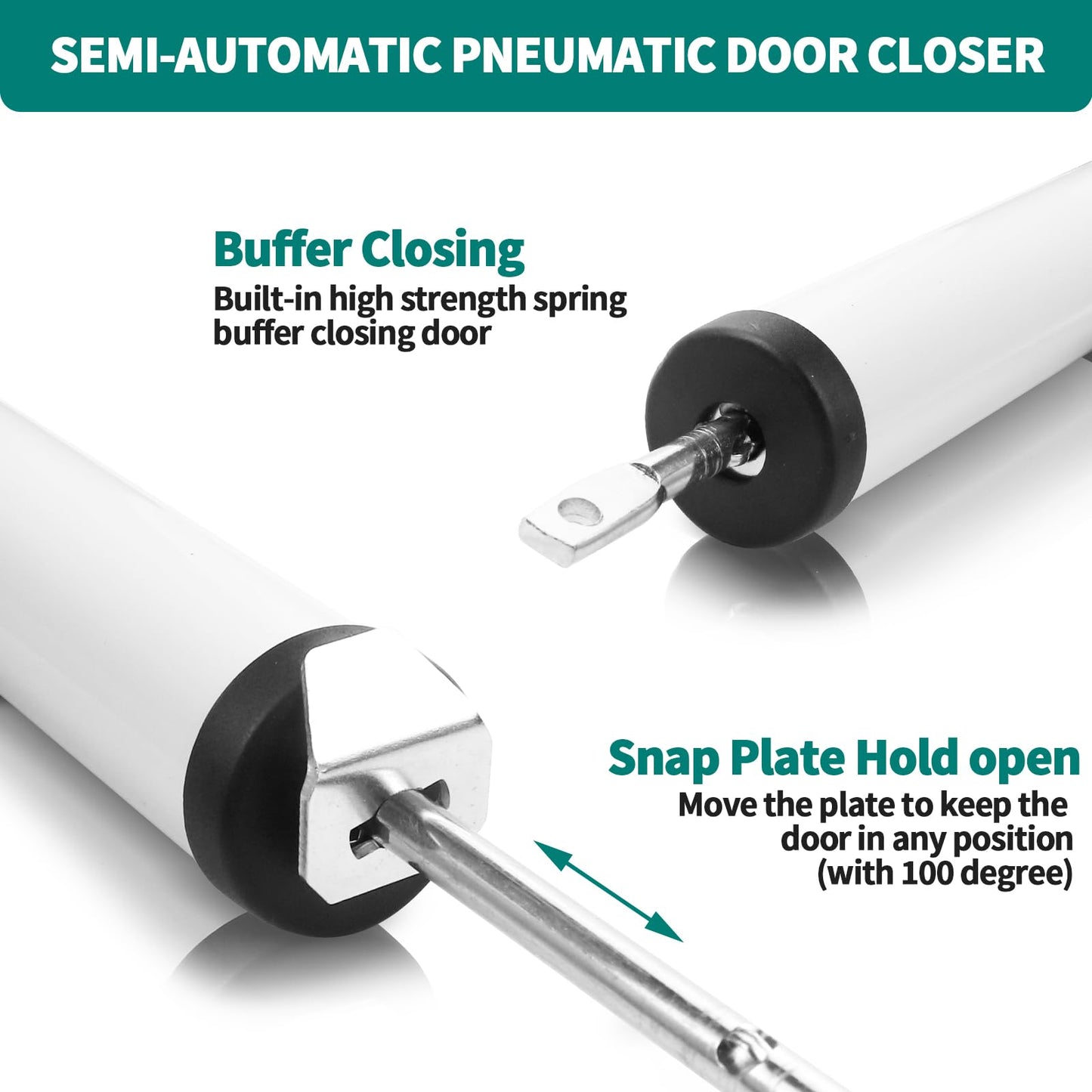 Screen and Storm Door Closer Kit, Heavy Duty Pneumatic Screen and Storm Door Closer, Screen and Storm Door Push Button Latch Set Replacement Kit, Adjust Smooth Closing Speed (White)