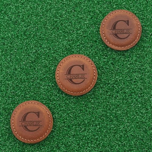 Personalized Leather Magnetic Golf Ball Marker with Hat Clip - Genuine Leather-C