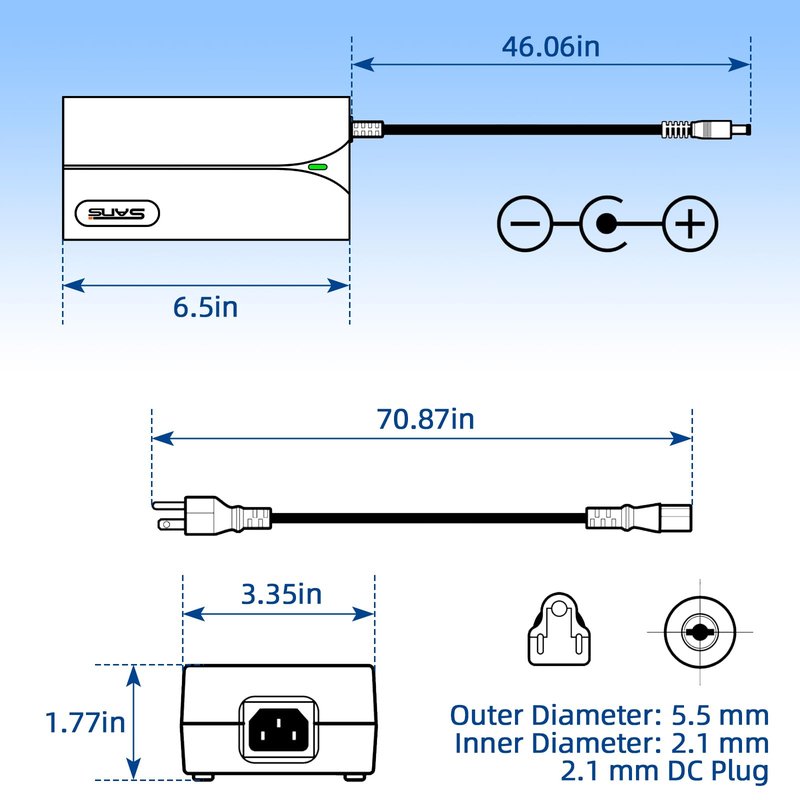 54.6V 2A Charger for 48V eBike Lithium Battery, UL& FCC Certified, Compatible with Lectric XP 1.0/2.0/3.0, Himiway Cruiser, Ride1Up Core-5, Multiple Security Protection 2.1mm DC Plug Power Adapter
