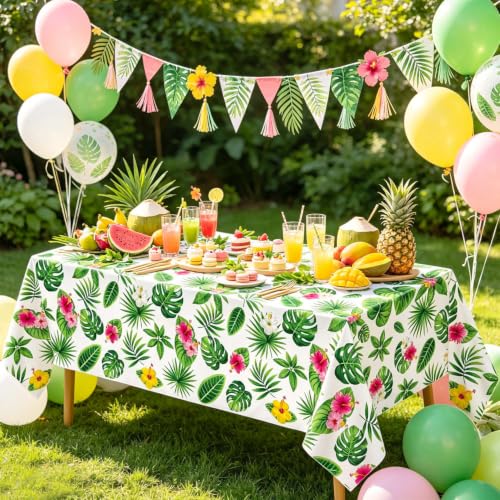 Hawaiian Luau Tablecloths - 4 Pack Tropical Palm Leaves 86x51
