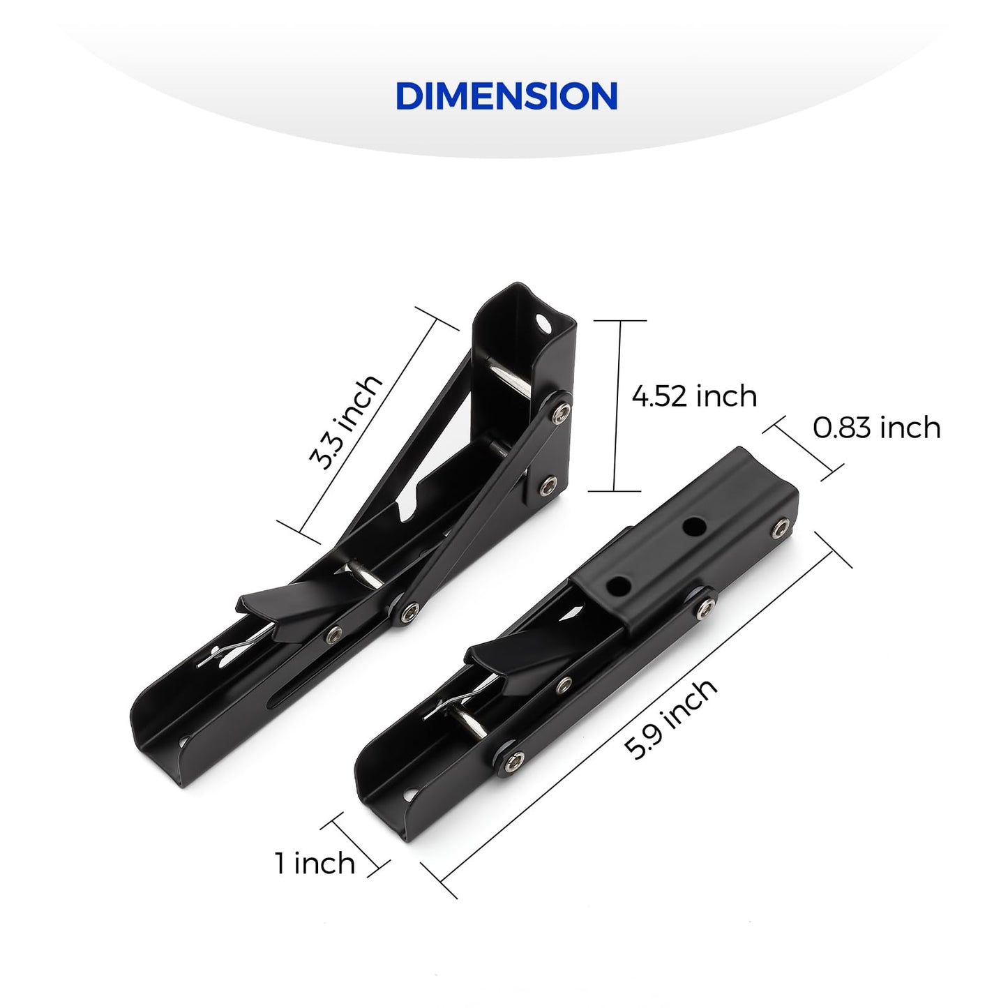 Ravinte 6 Inch Heavy Duty Folding Shelf Brackets - Collapsible Matte Black Brackets for Table, Bench, Space Saving Design, 2 Pack