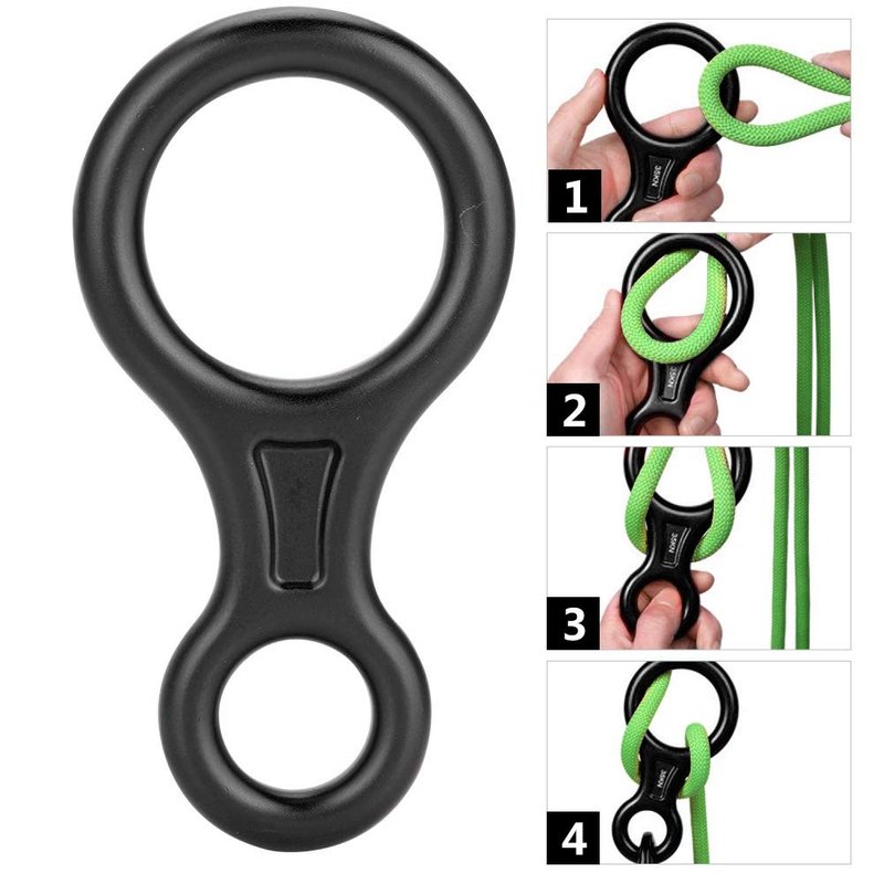 SolUptanisu Climbing,Climbing Rappel 8 Ring, 35KN Figure 8 Aluminum Descender Rappel Ring Rock Climbing Gear for Rappelling Belaying Climbing (Black)