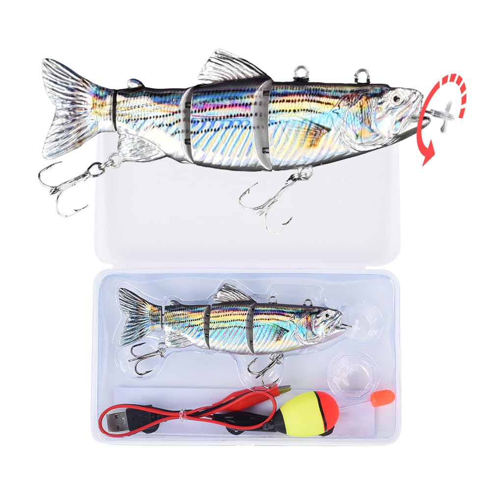 Robotic Swimming Fishing Electric Lures 5.12" USB Rechargeable LED Light Wobbler Multi Jointed Swimbaits Hard Lures Fishing Tackle (Hybrid Striped Shad Specialty)