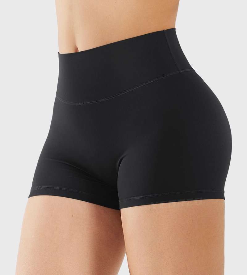 YEOREO Women's Biker Shorts 2.5" No Front Seam Elysina High Waist Hidden Scrunch Workout Gym Yoga Running Shorts Black M
