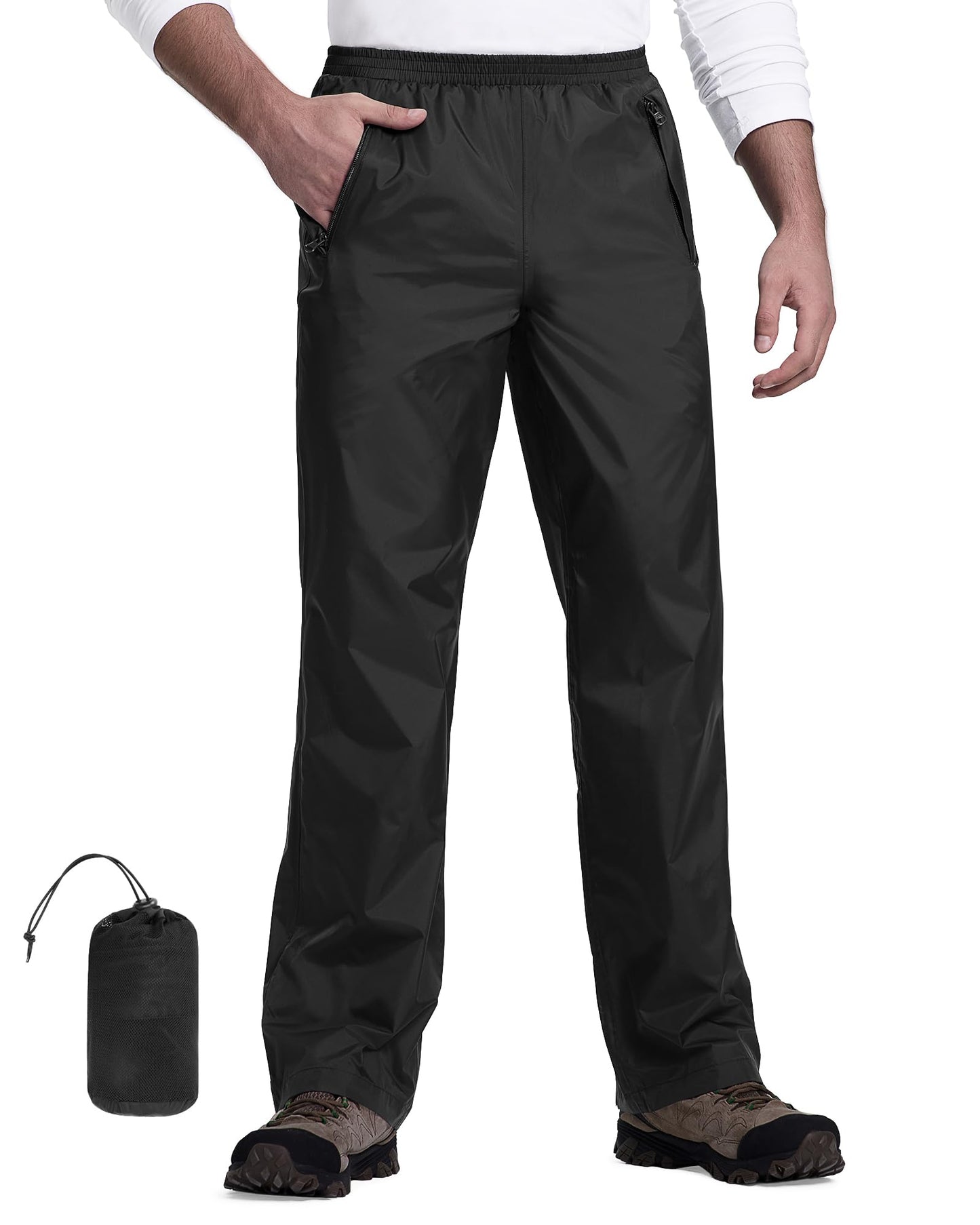 33,000ft Packable Rain Pants for Men Waterproof Hiking Pants Lightweight Rain Pants Outdoor Windproof Pant for Golf, Fishing Black