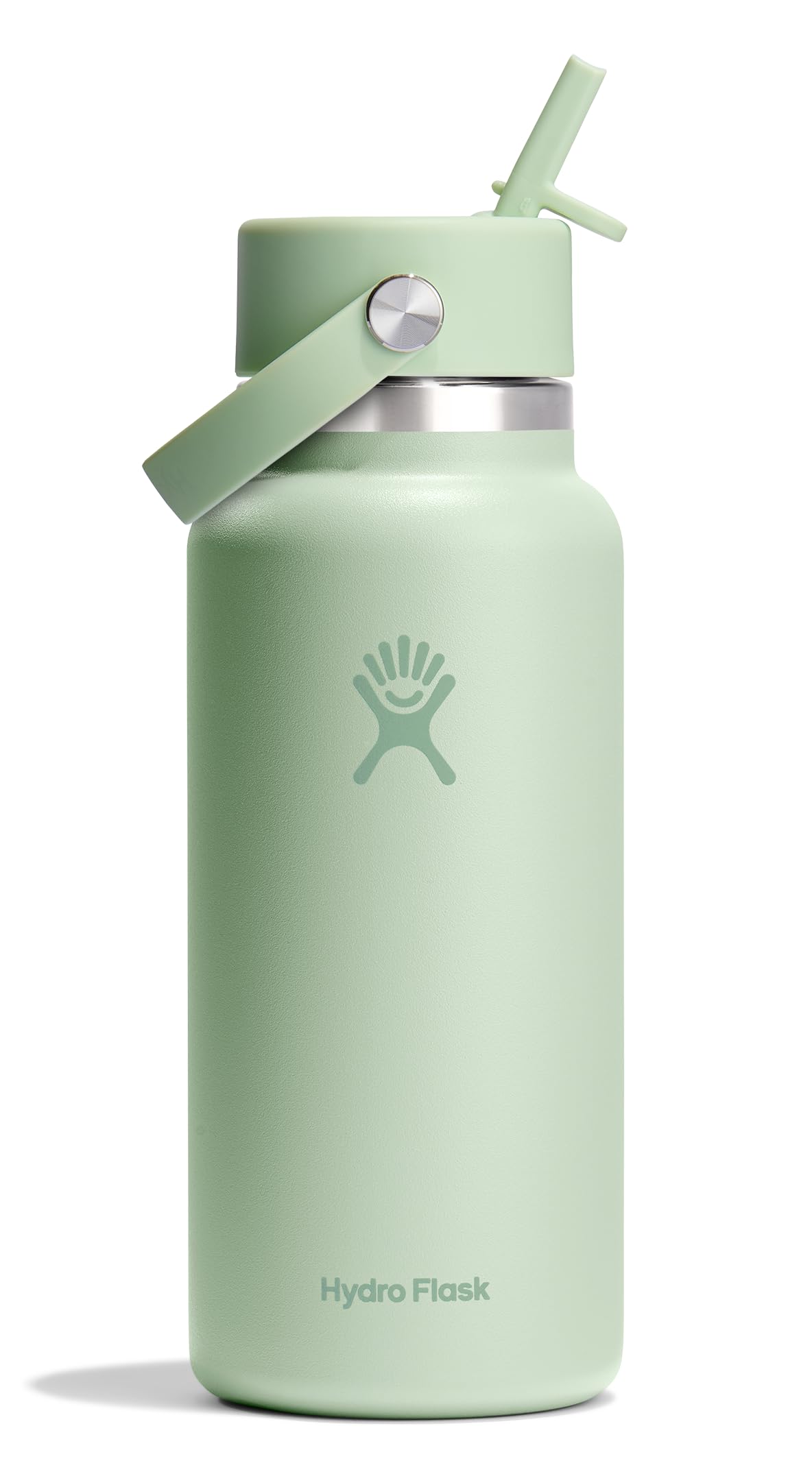 Hydro Flask Water Bottle - Insulated Stainless Steel - Wide Mouth Flex Straw Lid, Non Spill, Leakproof and Refillable in 32 Oz Aloe Green