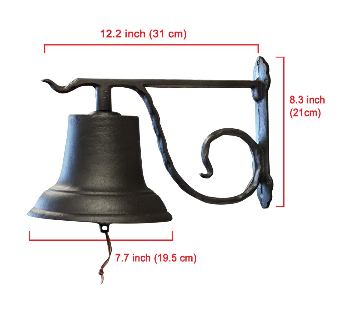 NACH Rustic Cast Iron Doorbell, Medium Door Bells for Homes, Classic Dinner Bell, Black Doorbell, 12.2 x 7.7 x 8.3 Inches, JS-90-096